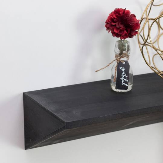 Large Black Wedge Wood Floating Wall Shelf